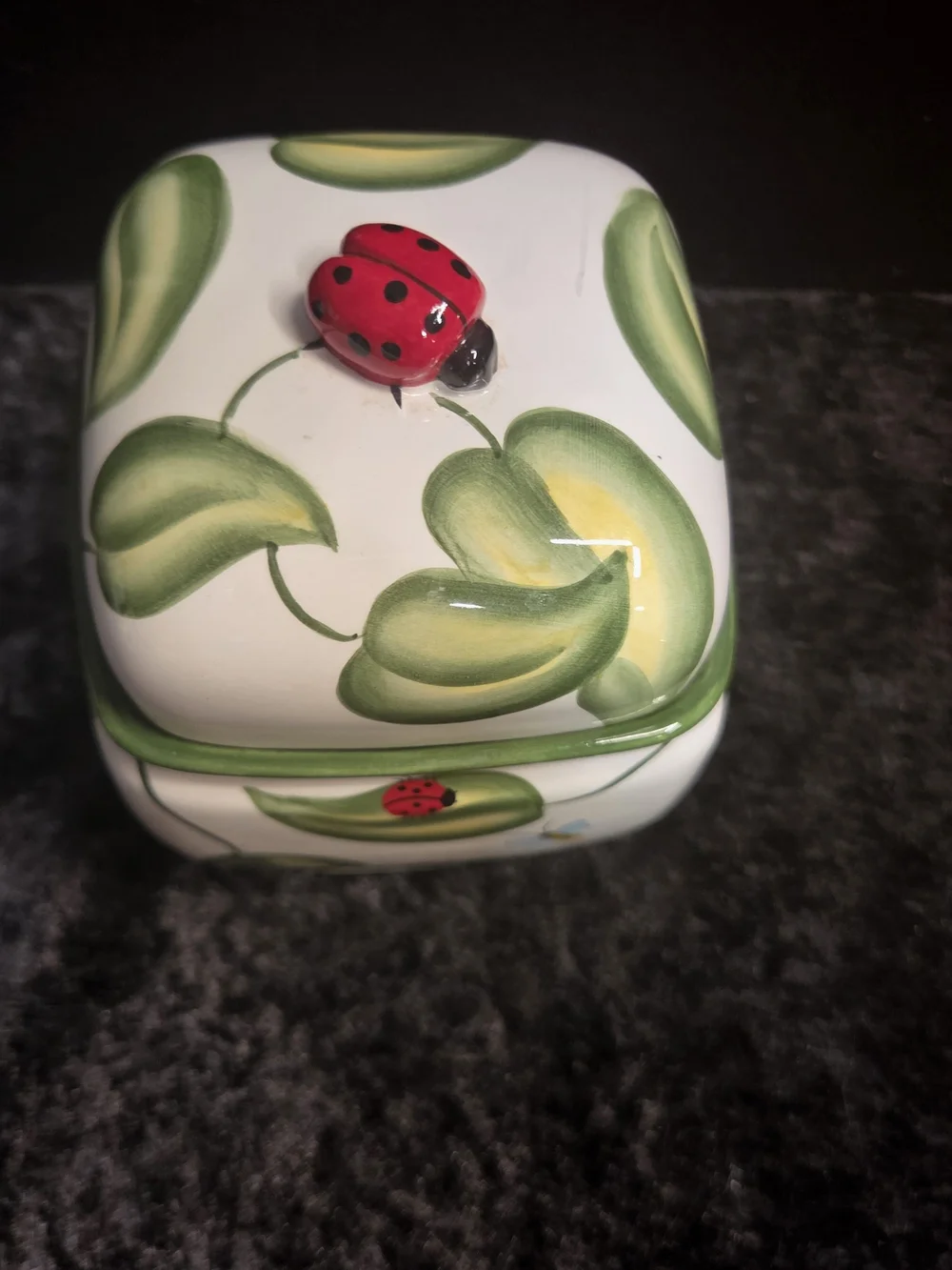Harry & David Small Cannister w/Lid, Ceramic, Lady Bug, Bee, Dragon Fly  (R)